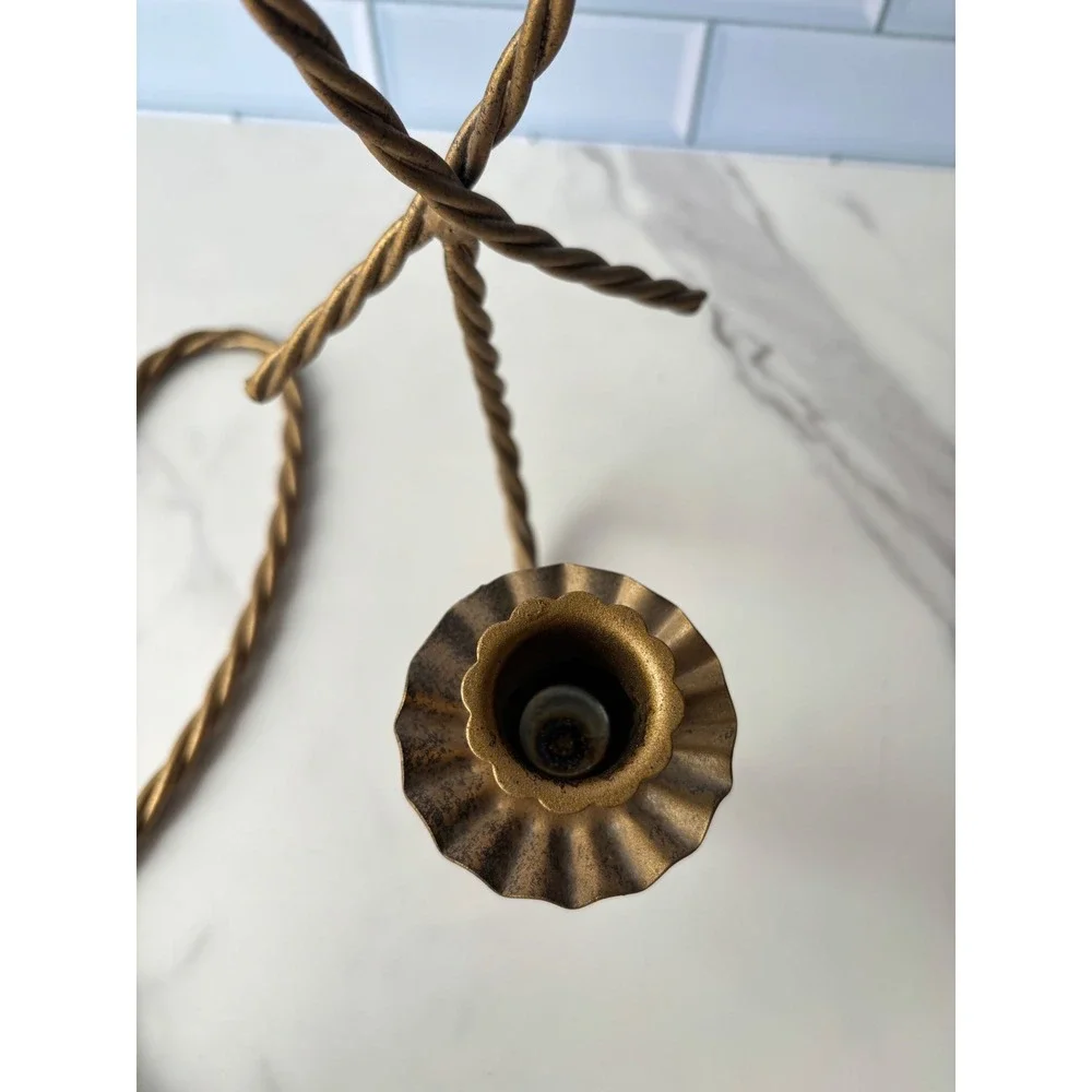 Vintage Gold Twisted Metal Wall Sconce Candle Holders Pair Loop Hollywood‎ Reg